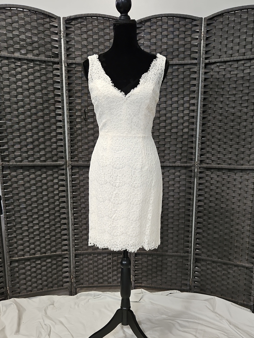 Size 4 Cream/Ivory Tank Strap V-neck Lace Cocktail Dress by Belsoie NWOT
